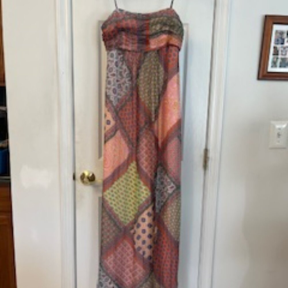 Worth New York Womens Size 4 Maxi Dress Silk Chiffon Pink Red Patchwork Floral - Picture 8 of 9